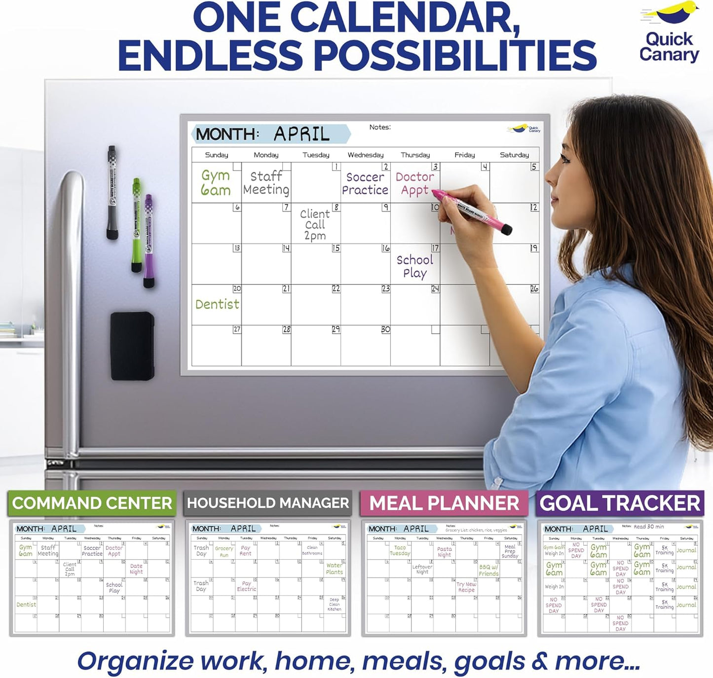 Magnetic Weekly Planner for Fridge - 17x12” Stain-Resistant Dry Erase Whiteboard Fridge Calendar with Large Writing Space for Schedules, Chores & Meals - Includes 4 Markers & Eraser