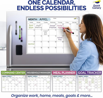 Magnetic Weekly Planner for Fridge - 17x12” Stain-Resistant Dry Erase Whiteboard Fridge Calendar with Large Writing Space for Schedules, Chores & Meals - Includes 4 Markers & Eraser