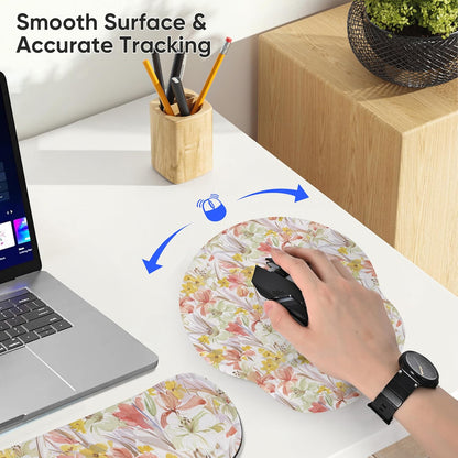 RICHEN Keyboard Wrist Rest and Mouse Pad with Wrist Support, Memory Foam Set for Gaming and Office, Comfortable & Lightweight for Easy Typing & Pain Relief (White Butterflies)