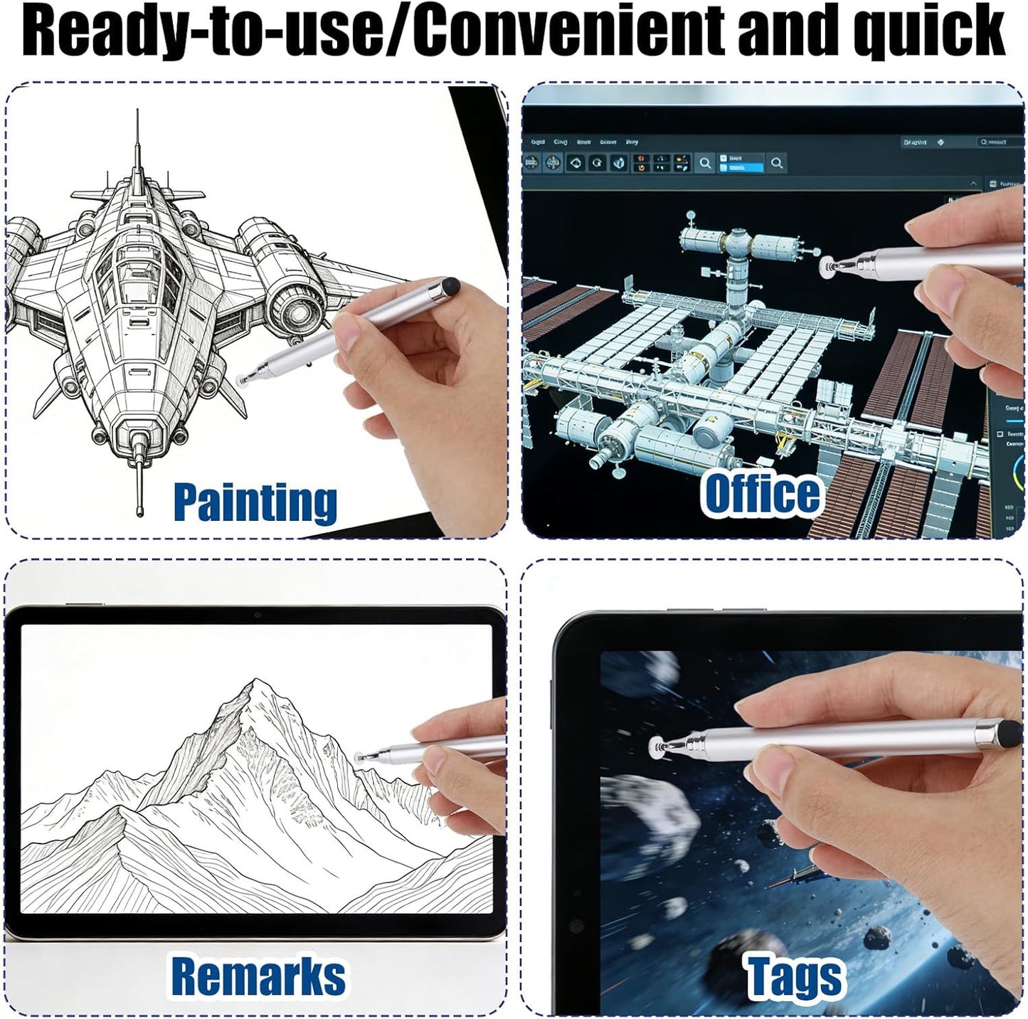 4pcs Stylus Pens and 6pcs Silicone Pen Holders, Capacitive Touch Screen Stylus Pencil Set for iPhone/iPad iOS/Android 15/14 Devices