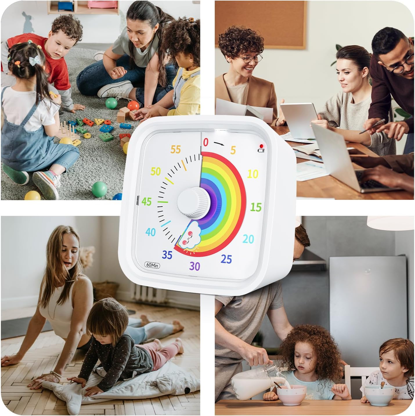 Yunbaoit Visual Timer with Protective Case, Rainbow Disk 60 Minute Countdown Timer for Kids and Adults, Silent Time Management Tool(Blue Rainbow)