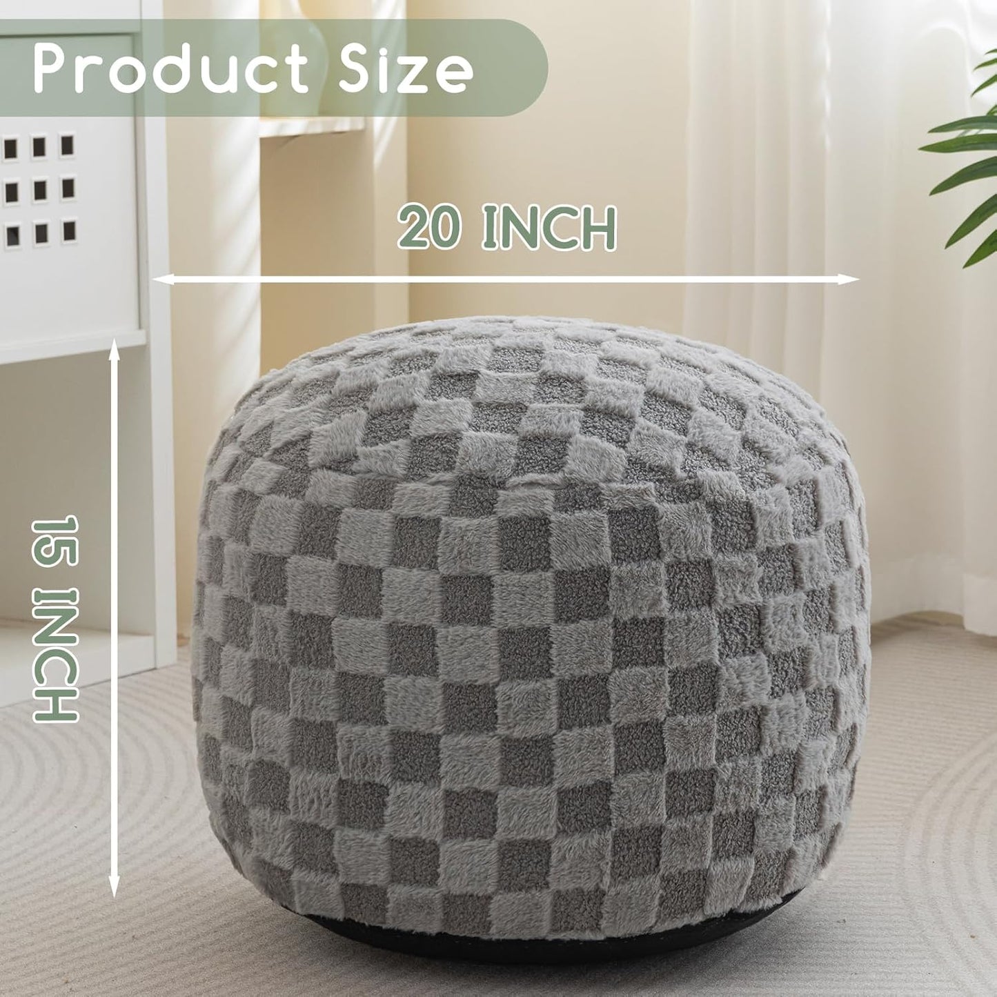 HIGOGOGO Round Stuffed Pouf Ottoman, Corduroy Poufs with Foam Chunk Filling, Furry and Fluffy Pouf Foot Stool Storage Ottoman, 20 X 15 Floor Poufs Foot Rest for Living Room, Dark Grey