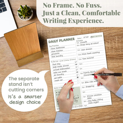 JJPRO Reusable Desktop Daily Planner with Stand,Reusable Time Schedule Board,11"x8.5" Hourly Schedule Dry Erase Board with Time Slots,Desk Hourly Dry Erase Board w/Engineered Wood Stand-Sage Green