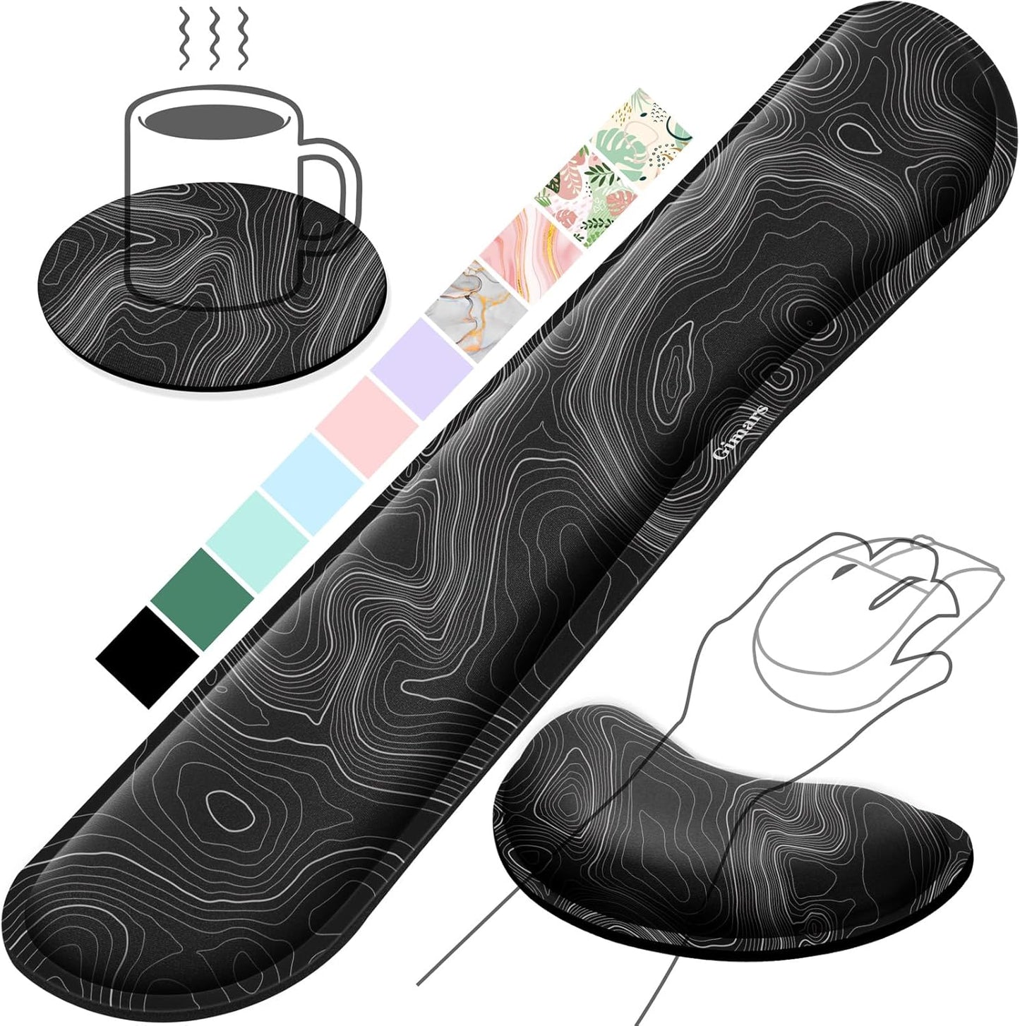 Gimars Upgrade Enlarge Silky and Superfine Fabric Gel Memory Foam Keyboard Wrist Rest Set, Ergonomic Keyboard Mouse Wrist Support for Typing Pain Relief, Comfort for Office, Gaming, Computer, Black
