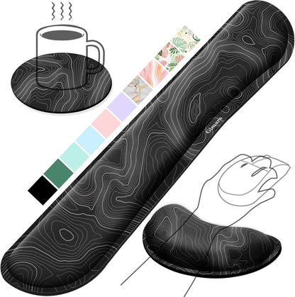 Gimars Upgrade Enlarge Silky and Superfine Fabric Gel Memory Foam Keyboard Wrist Rest Set, Ergonomic Keyboard Mouse Wrist Support for Typing Pain Relief, Comfort for Office, Gaming, Computer, Black