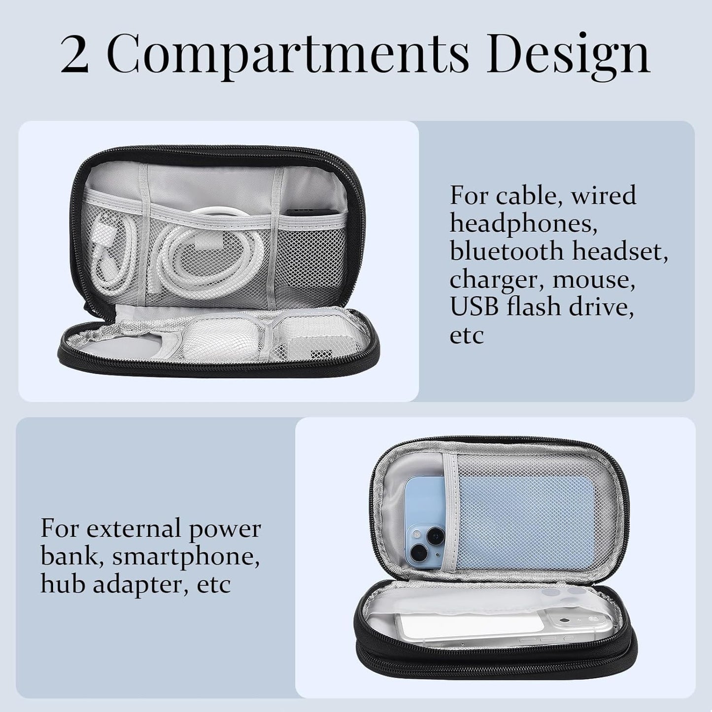 Travel Electronics Pouch Bag, Black Electronics Accessories Organizer Bag, Travel Cable Organizer Pouch for Charger Cord Phone Earphone Mouse