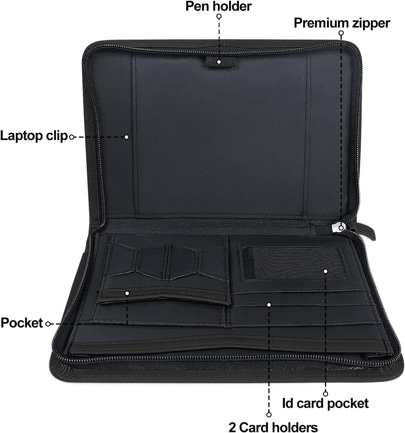 Mini Leather Zippered Padfolio Portfolio Binder 5 x 8 Legal Writing Pad, Professional Business Portfolio for Men & Women, Card Holder, Notepad Clipboard Holder (Black)