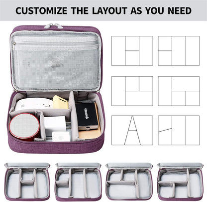 Lanola Travel Cable Organizer Bag, Electronic Accessories Case Portable Double Layer Cable Storage Bag for Cord,phone,Charger, Flash Drive, Phone, SD Card,Personal Items - (Purple)