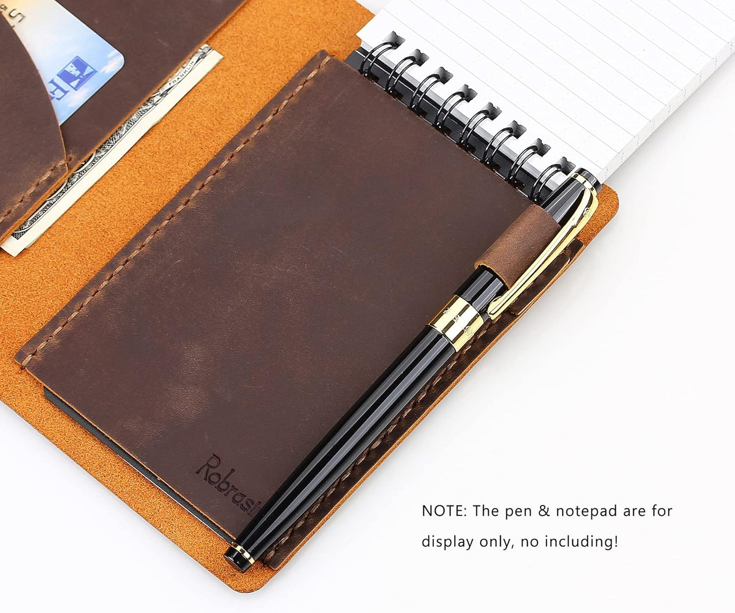 Robrasim Top Bound 3"x5" Memo Notebook Covers, Genuine Leather Cover for 3x5 Top-Spiral Notebook, Memo Book Cover Note Pad Holder Cover Only, Brown
