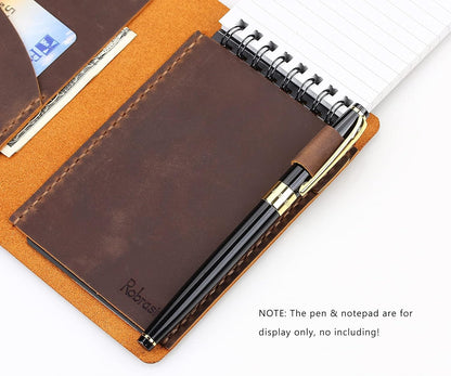 Robrasim Top Bound 3"x5" Memo Notebook Covers, Genuine Leather Cover for 3x5 Top-Spiral Notebook, Memo Book Cover Note Pad Holder Cover Only, Brown