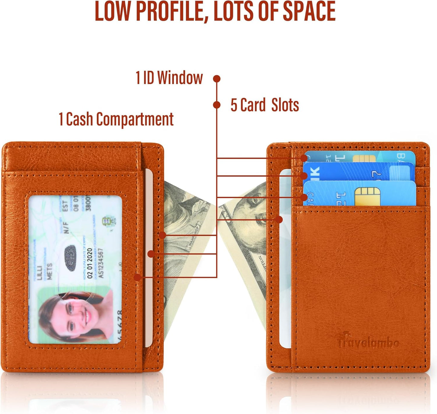Travelambo Slim Wallet Front Pocket Minimalist Leather RFID Blocking Medium Size