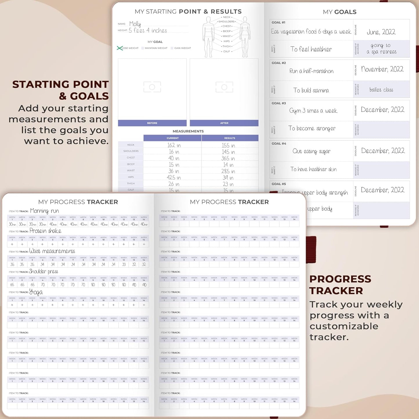 Clever Fox Fitness & Food Journal – Nutrition & Workout Planner for Women & Men – Diet & Gym Exercise Log Book with Calendars, Diet & Training Trackers - Undated, A5 Size, Hardcover (Forest Green)