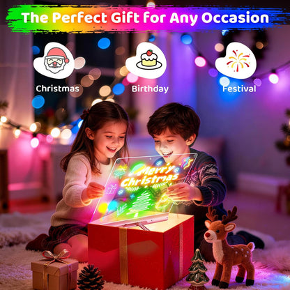 16“ Rechargeable LED Drawing Board, 9-Color Light Modes with Timer & Built-in Stand, Neon Art Dry Erase Glow Up Doodle Note Pad, Sketching Gift Toy for Kids/Girls/Teens, 6 Markers & Tracing Book