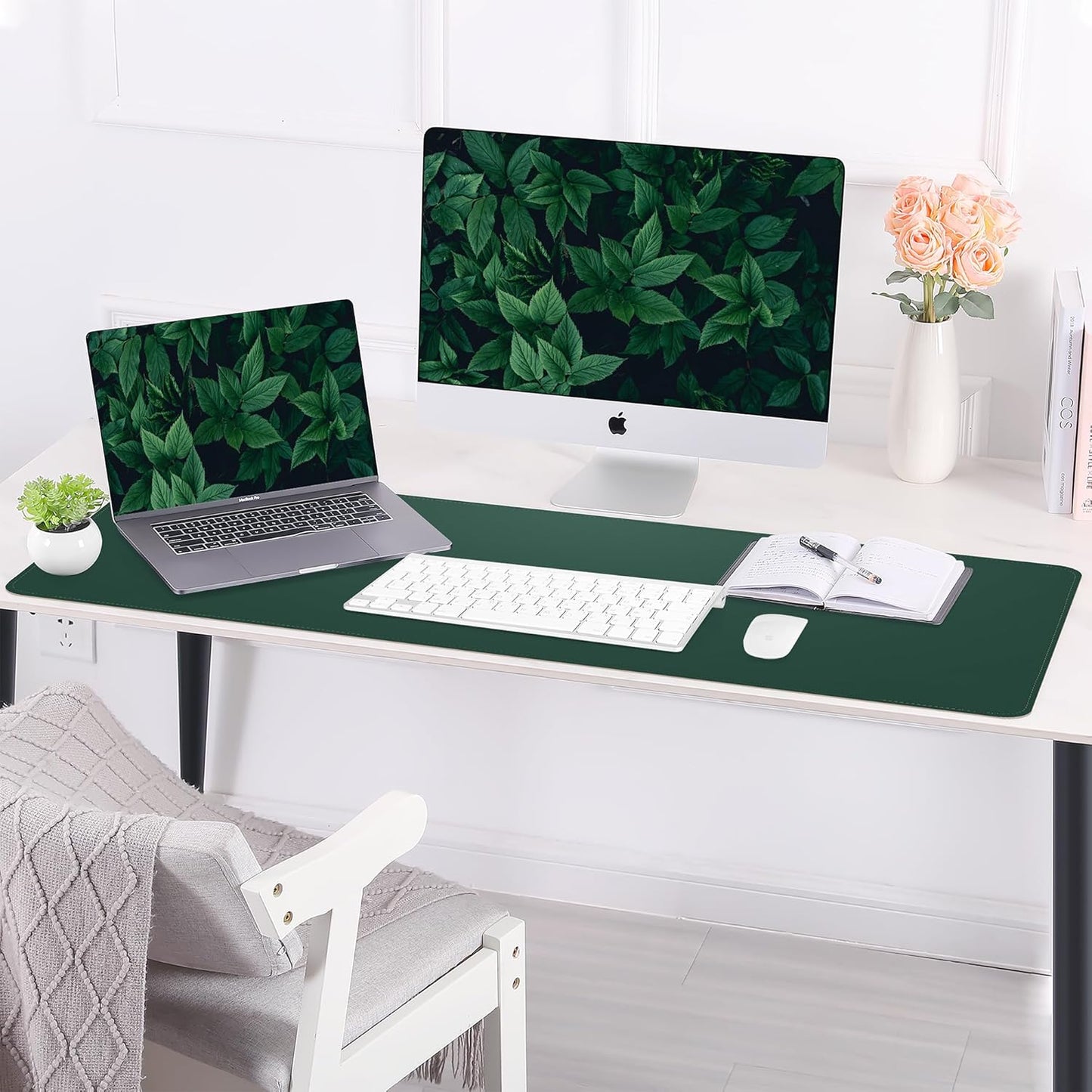 AFIING Large Desk Mat 47" x 17", Dual-Sided Natural Cork & PU Leather Desk Pad, Non-Slip Waterproof Mouse Pad for Office, Home & Gaming, Black