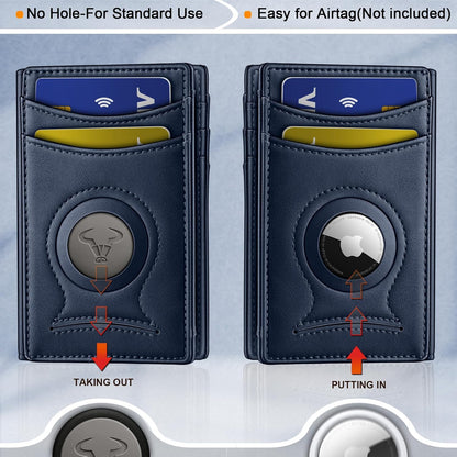 BULLIANT Men Airtag Wallet,Slim Wallet Money Clip Card Holder Magnetic Closure 12 Cards in Front Pocket RFID Blocking