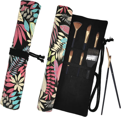 Funny live Paint Brush Holder Art Supplies, Artist Brush Holder & Art Supply Storage Organizer Roll-Up Case Bag, Protect Acrylic Oil Watercolor Paintbrushes (Peony-20 Slot Pockets)