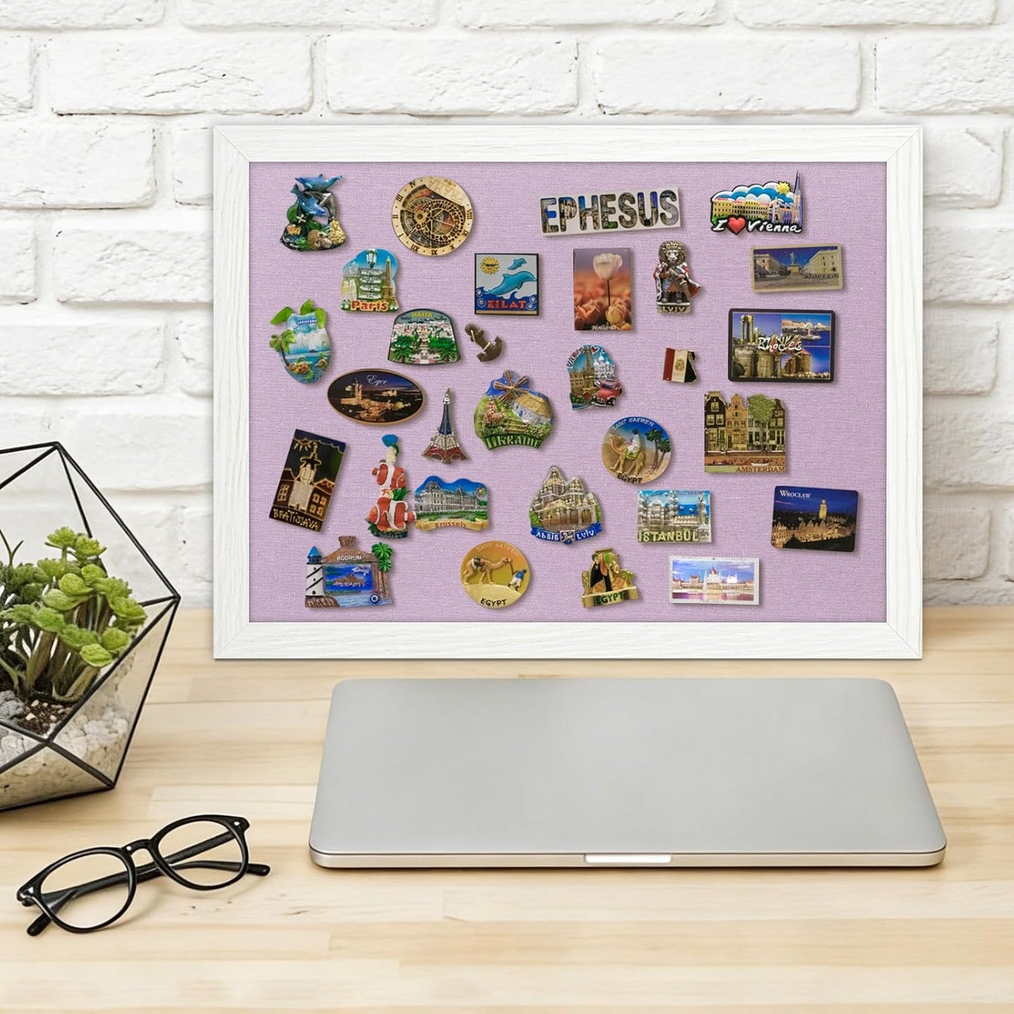 DOLLAR BOSS Bulletin Boards with Linen 1-Pack 16''X 12'' Double-Sided Cork Board for Walls Wood Framed Bulletin Boards, Small Pin Board for Home Kitchen Office Decorative Hanging 10 Pushpins