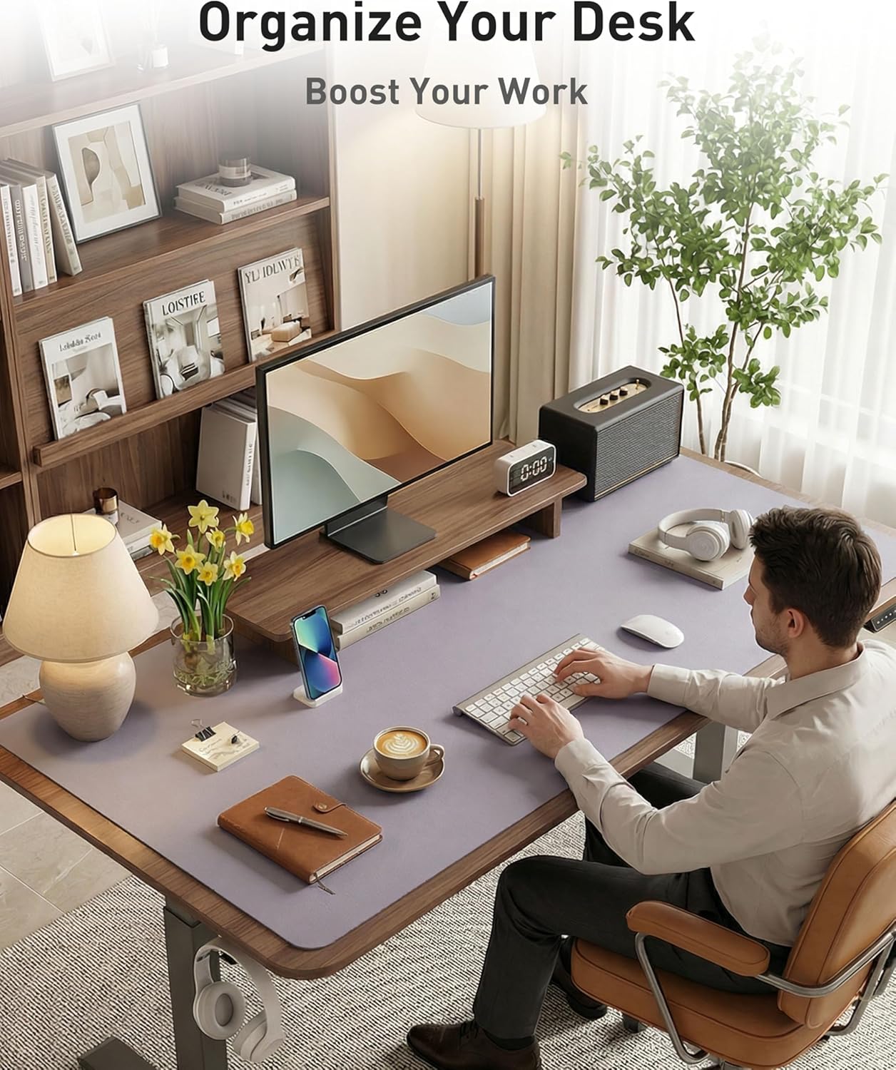 Aothia Leather Desk Pad Protector, Mouse Pad, Office Desk Mat, Non-Slip PU Leather Desk Blotter, Laptop Desk Pad, Waterproof Desk Writing Pad for Office and Home (Brown,23.6" x 13.7") - Colors B
