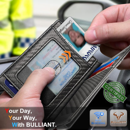 BULLIANT Men Airtag Wallet,Slim Wallet Money Clip Card Holder Magnetic Closure 12 Cards in Front Pocket RFID Blocking