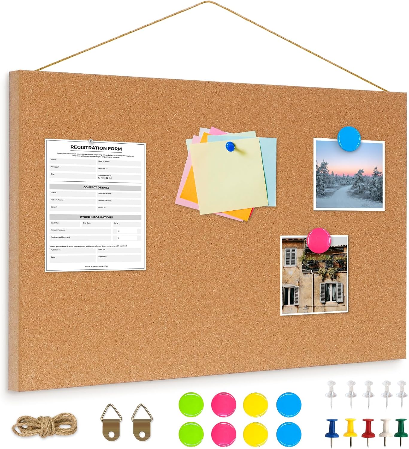 DOLLAR BOSS Bulletin Boards with Linen 1-Pack 16''X 12'' Double-Sided Cork Board for Walls Wood Framed Bulletin Boards, Small Pin Board for Home Kitchen Office Decorative Hanging 10 Pushpins
