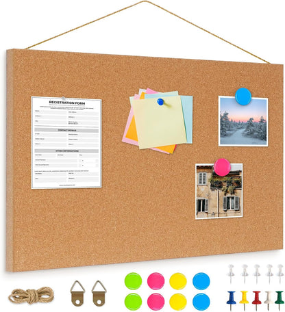 DOLLAR BOSS Bulletin Boards with Linen 1-Pack 16''X 12'' Double-Sided Cork Board for Walls Wood Framed Bulletin Boards, Small Pin Board for Home Kitchen Office Decorative Hanging 10 Pushpins