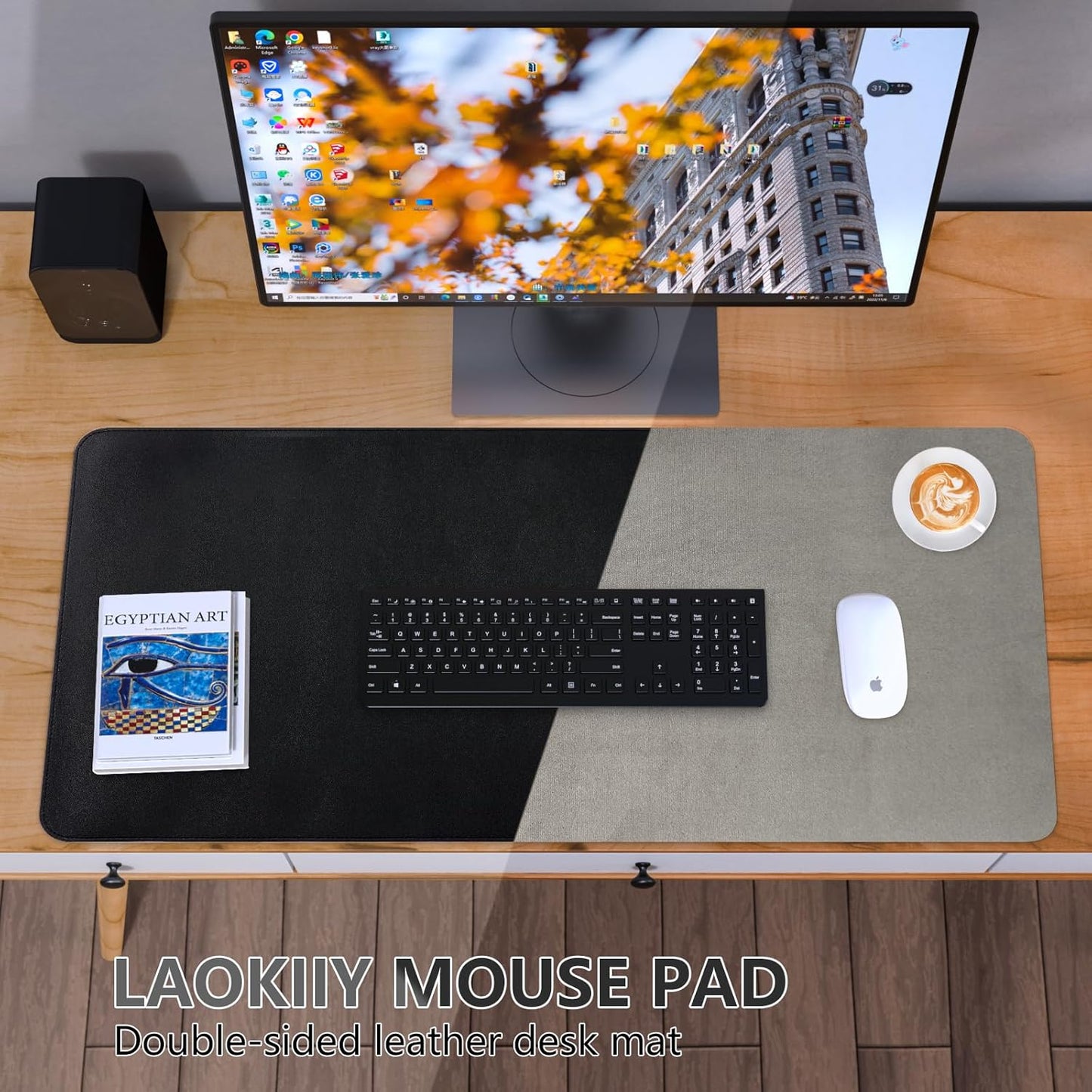 Dual-Sided Desk Pad, Large Mouse Pad - Natural Cork & PU Leather Non-Slip Waterproof Desk Mats for Office and Home (Blue, 31.5" x 15.7")