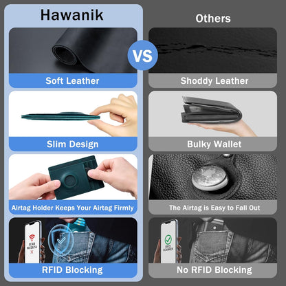 Wallet with Airtag Holder Genuine Leather Wallets Slim Minimalist Card Holder RFID Blocking Card Wallet Compatible with AirTag