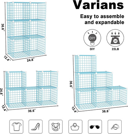 C&AHOME Wire Cube Storage, 6 - Cube Organizer Metal C Grids, Modular Shelves Units, Storage Bins Shelving, Closet Organizer, Ideal for Home, Office, Living Room, 36.6”L x 12.4”W x 36.6”H Black