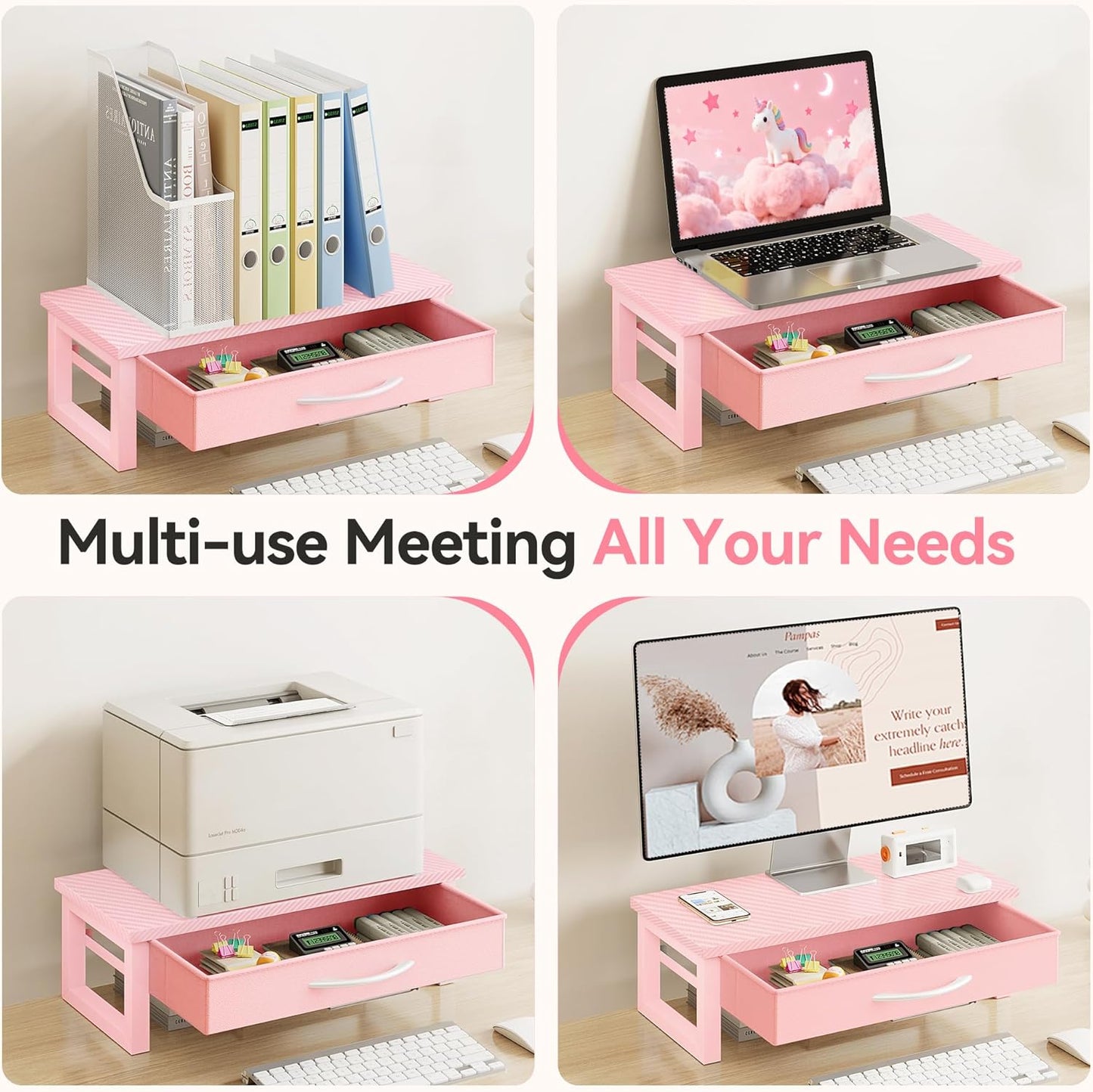 Computer Monitor Stand Riser, Desk Organizers and Accessories with Drawer, 2-Tier Laptop Stand for Desk, Office Organizer Storage, Wood