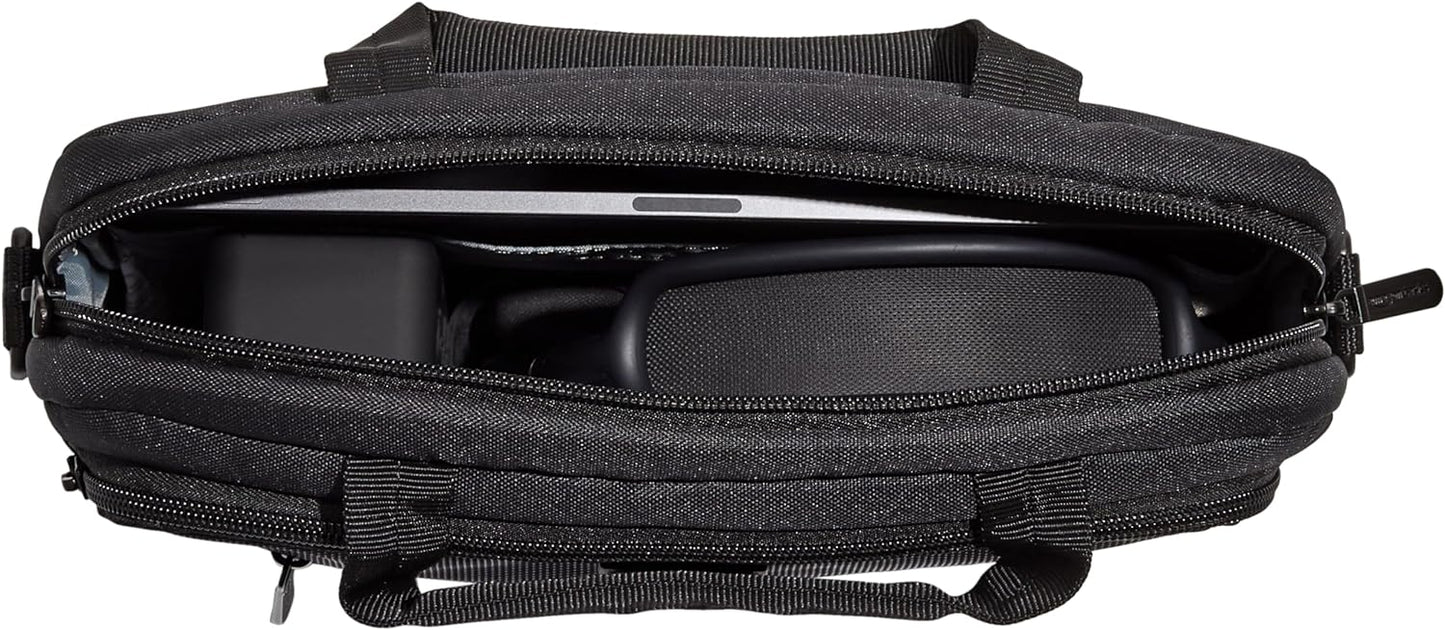 Amazon Basics Laptop Tablet Carrying Case with Shoulder Strap and Grab Handles, 14-inch, Black, Compartments for Storage