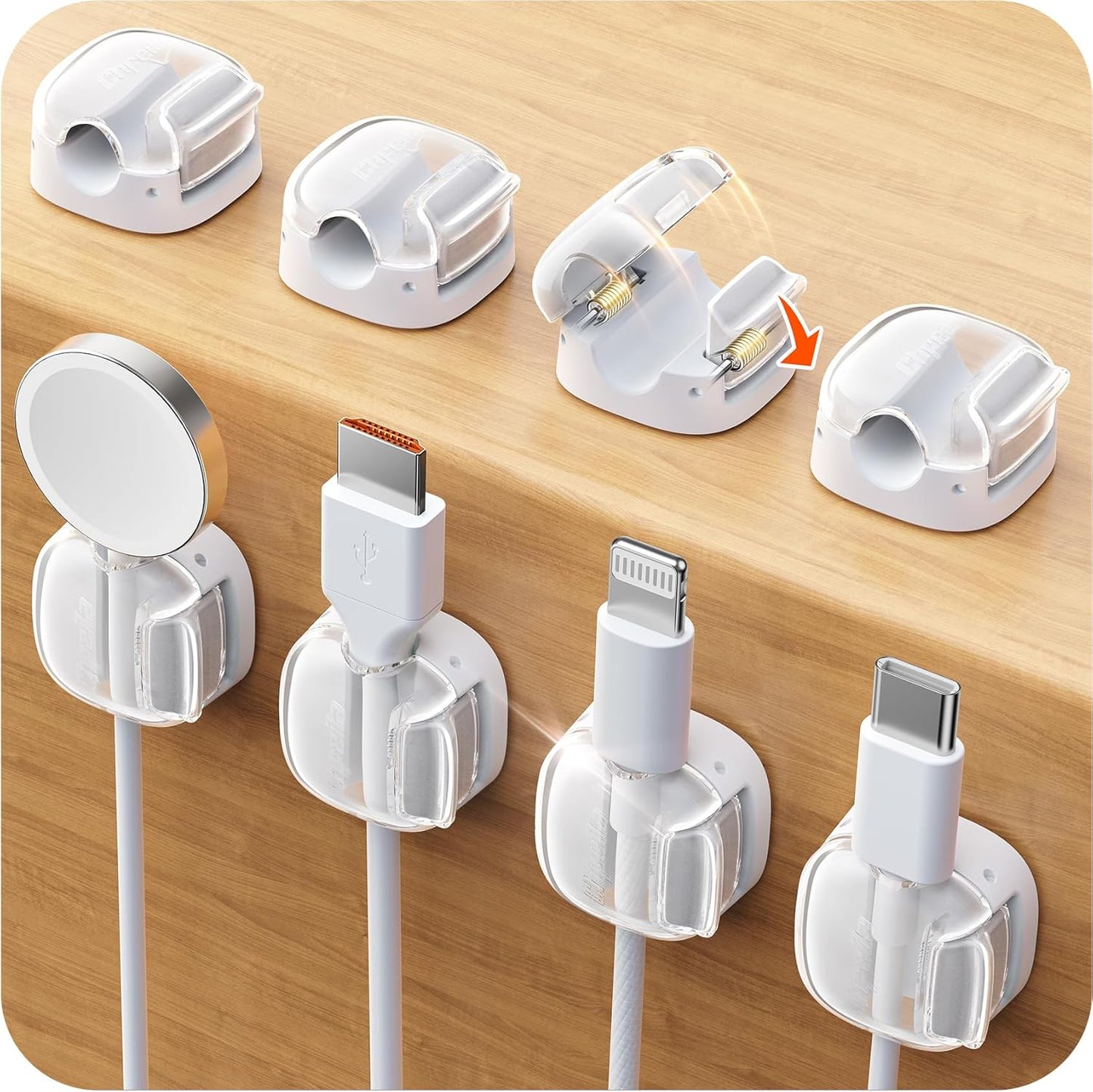 Cord Organizer, 8 Pack Cable Clips [1s Lock & Strongest Adhesive] Spring Cable Management, Cord Holder for Nightstand, Home Office Desk Accessories, Women Teen Cute Room Decor College Dorm Essentials