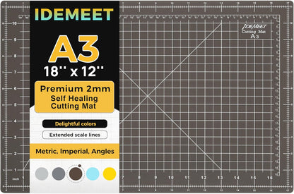 Premium Self Healing Cutting Mat 18'' x 12'', A3 Non-slip Sewing Mat for Quilting, 5-Ply Rotary Cutting Board Double-Sided for Crafts Cutting Fabric Scrapbooking Modeling Projects, Anthracite Gray