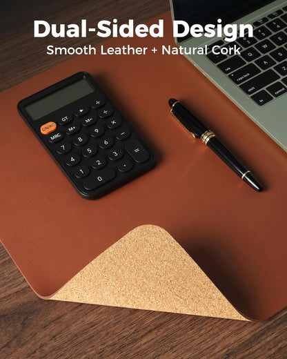 Aothia Dual-Sided Desk Pad - 25.6x13.7 inches Leather Desk Mat, Natural Cork Desk Pad Protector, Large Mouse Pad for Desk, Waterproof Desk Blotter Pad, Desk Writing Pad for Office Work/Home, Black