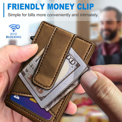 miyozi Airtag Wallet for Men Money Clip 9-Card Pop-Up Credit Card Holder with ID Window RFID Blocking Metal Case Magnetic Closure Front Pocket Wallet Gift Box | with Money Clip