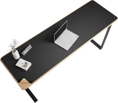 Chihein 2XL 35" x 16" Cork & PU Leather Desk Mat, Dual Sided Desk Pad Protector, Waterproof Writing Blotter for Gaming, Office, Home (Black)