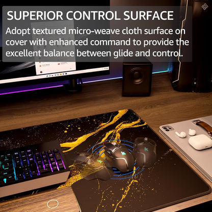 KTRIO Large Gaming Mouse Pad Desk Mat, Superior Micro-Weave Cloth for Precise Mouse Control, Non-Slip Rubber Base, Stitched Edges, Water-Resistant, for Gamer, Office & Home, 31.5" x 11.8" inches