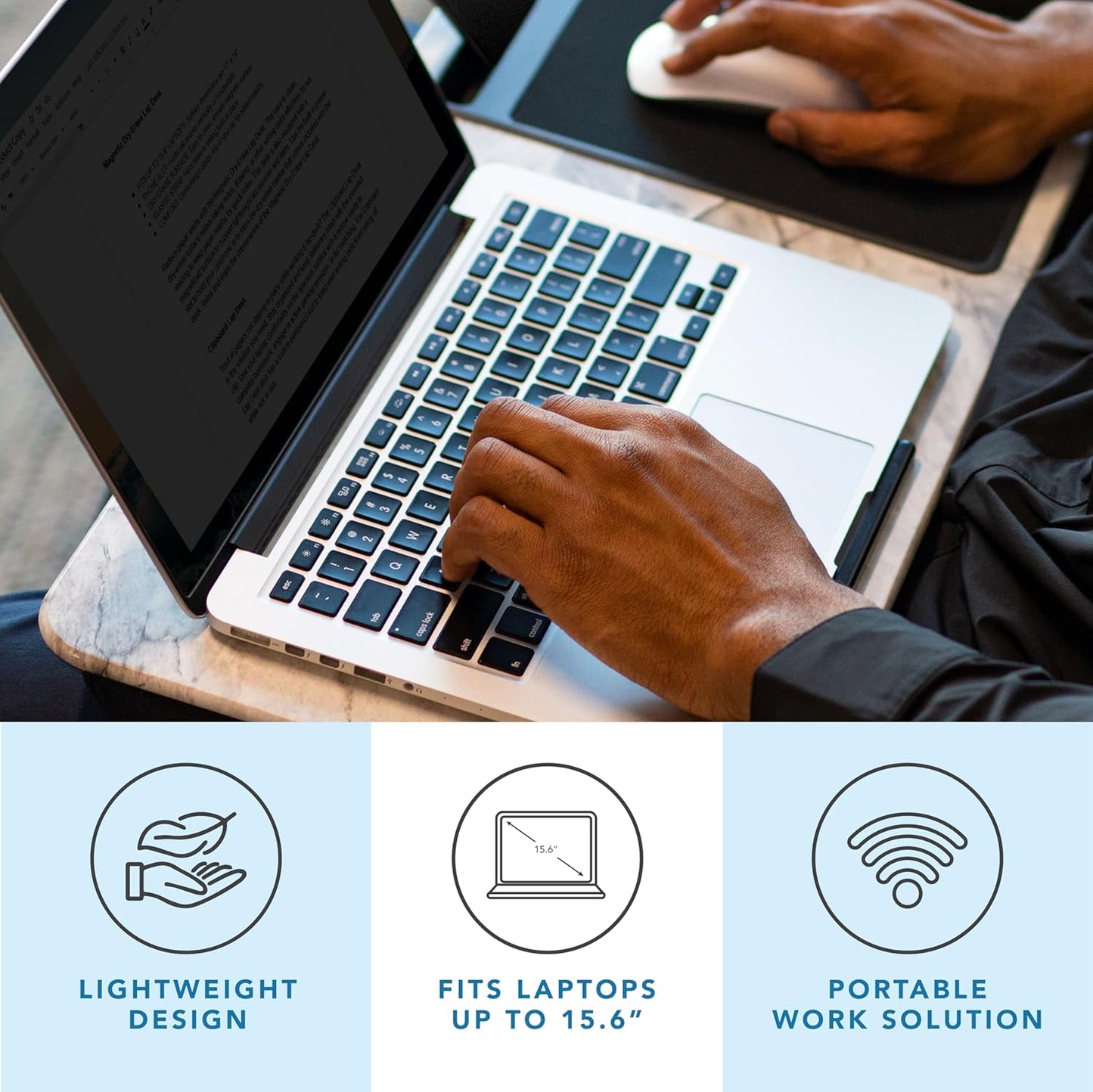 LAPGEAR Home Office Lap Desk with Device Ledge, Mouse Pad, and Phone Holder - Black Carbon - Fits up to 15.6 Inch Laptops - Style No. 91588