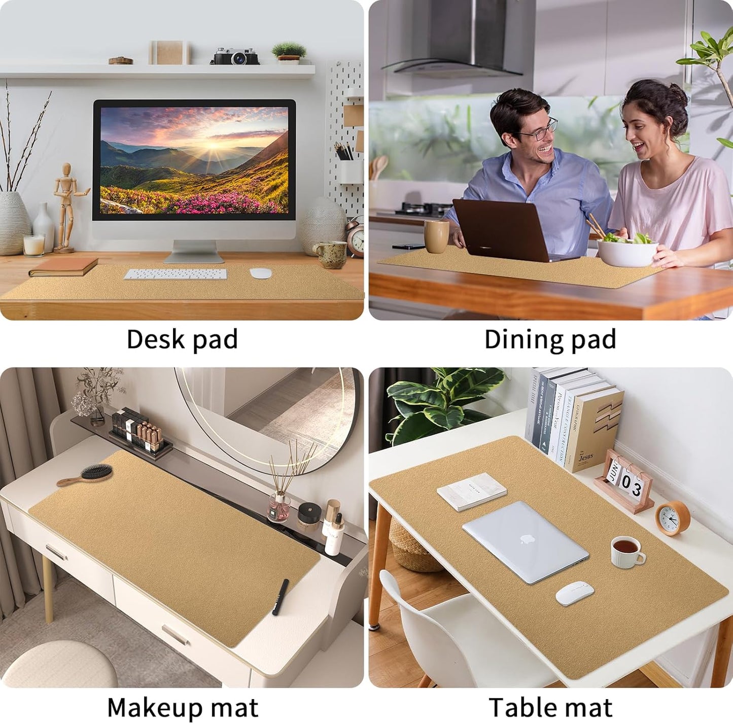 Bloss Leather Desk Pad and Keyboard Wrist Rest, Large Mouse Pad + Keyboard Pad+Mouse Wrist Support, Non-Slip Desk Mat Protector for Office, Home(31.5×15.7 Inches,Beige) - Colors B