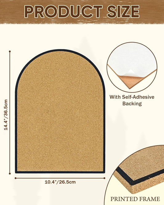 Self-Adhesive Arch Pin Cork Board, 10.4" x 14.4" 1/2" Thick (Black)
