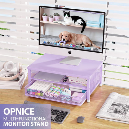OPNICE Computer Monitor Stand Riser, Desk Organizer with Drawer, Printer & Laptop Stand, Office Desk Accessories & Workspace Desktop Organizers Storage for Office Supplies(Black)