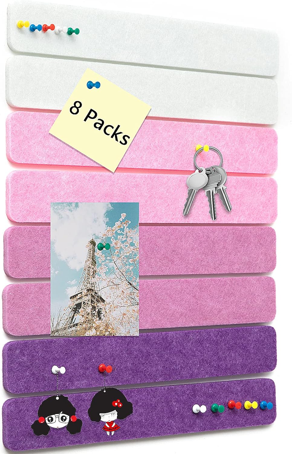 Felt Pin Board Bar Strips Bulletin Board for Bedrooms Offices Home Wall Decoration, Notice Board Self Adhesive Cork Board with 35 Push Pins for Paste Notes, Photos, Schedules