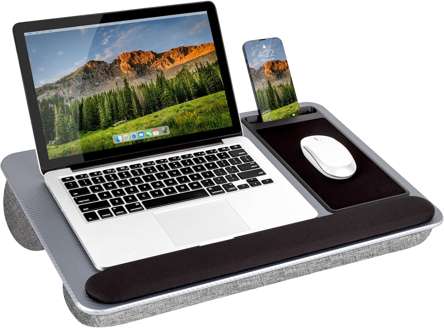 LAPGEAR Home Office Lap Desk with Device Ledge, Mouse Pad, and Phone Holder - Black Carbon - Fits up to 15.6 Inch Laptops - Style No. 91588