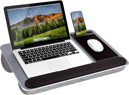 LAPGEAR Home Office Lap Desk with Device Ledge, Mouse Pad, and Phone Holder - Black Carbon - Fits up to 15.6 Inch Laptops - Style No. 91588