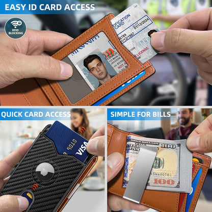 miyozi Airtag Wallet for Men,with Money Clip 11 Cards Slim Front Pocket Leather RFID Blocking Wallet with Gift Box