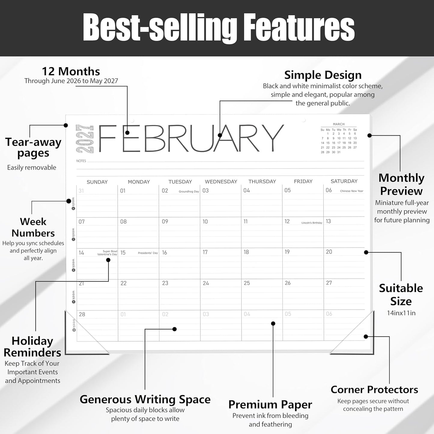 Guasslee Desk Calendar 2026-2027(Jun. 2026 - Dec. 2027), 19-Month School Year Compact Desktop & Wall Calendar, 14" x 11" Thick Paper Monthly Planner for Small Space, Home Office, Dorm & School