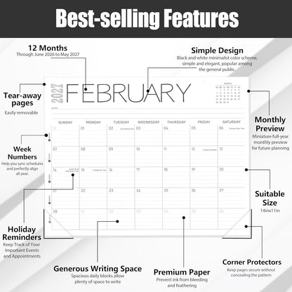Guasslee Desk Calendar 2026-2027(Jun. 2026 - Dec. 2027), 19-Month School Year Compact Desktop & Wall Calendar, 14" x 11" Thick Paper Monthly Planner for Small Space, Home Office, Dorm & School