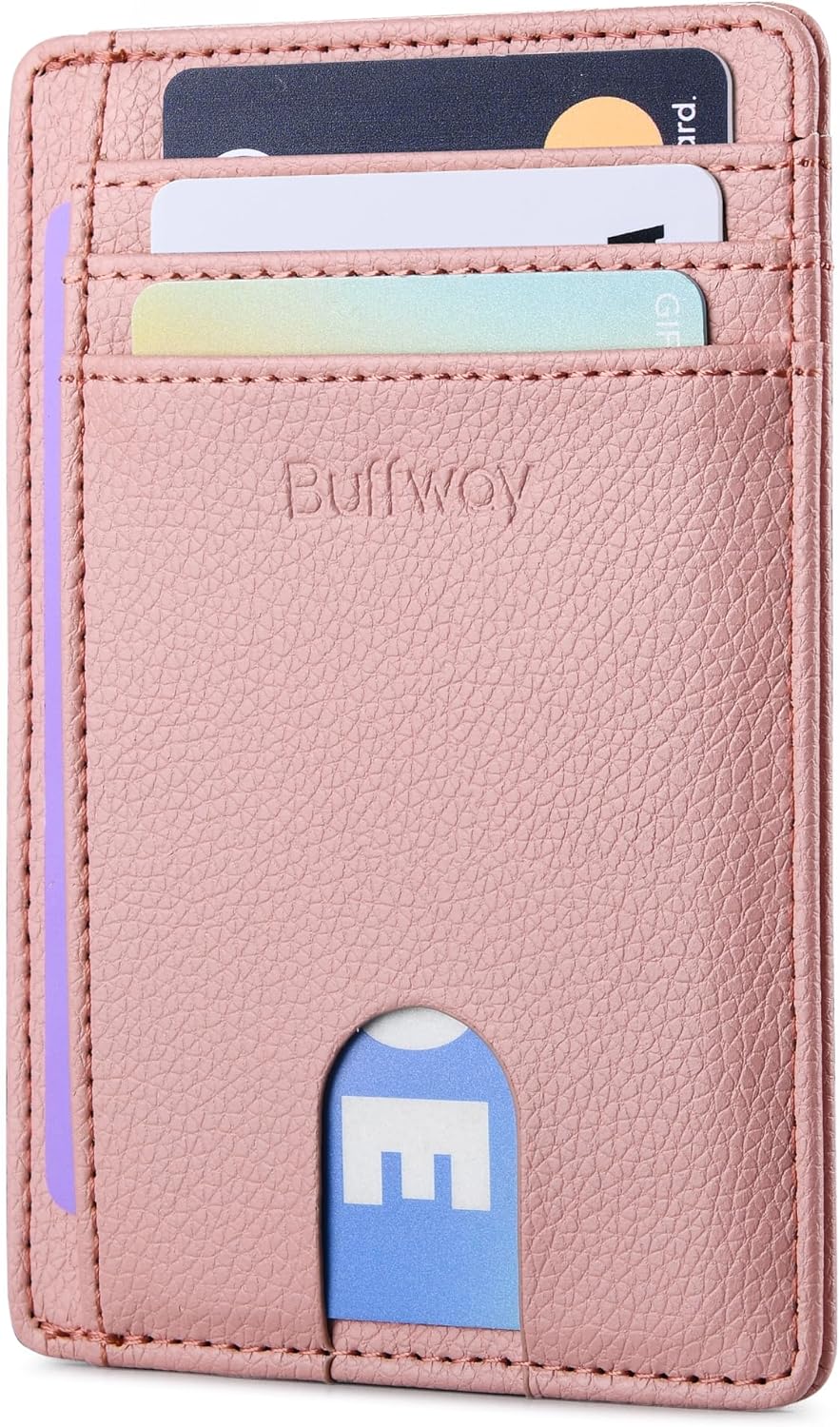 Buffway Slim Minimalist Front Pocket RFID Blocking Leather Wallets for Men and Women - Carbon Fiber Black - Colors B