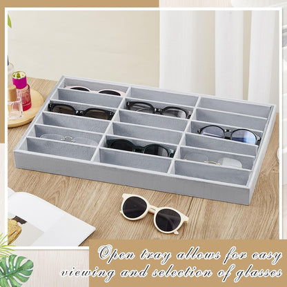Amylove 2 Pcs Sunglass Organizer Trays Glasses Stackable Jewelry Trays Sunglass Organizer Display Box(8 Grids,Beige)