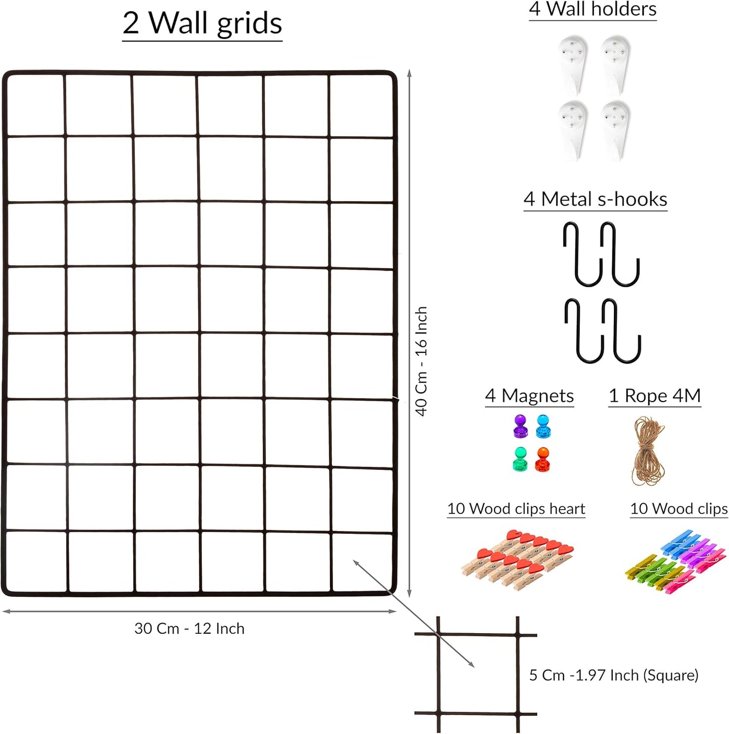 ODOXIA 2 Pack Wire Wall Grid Panel | Photos & Pictures Display Grid Wall Panels | Black, Magnetic & Metal Grid | Photo Grid Wire Board | Hanging Home, Office & Kitchen Decor
