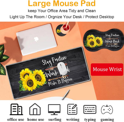 Mouse Wrist Rest and Keyboard Wrist Rest Pad Set, Non-Slip Rubber Base Smooth Surface Ergonomic Gaming Mouse Pad for Easy Typing and Pain Relief, Antique Blue Wood Grain Dog Paw + Coaster